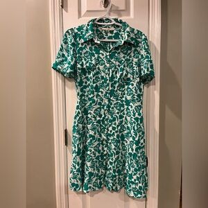 Boden Clara Shirt Dress Green White Tulip Bloom Floral Button Up 8R b6
